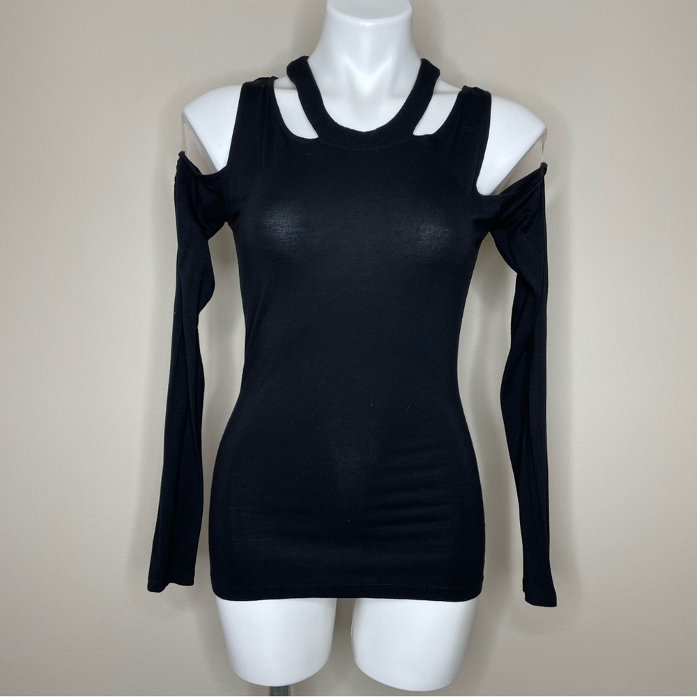 Elegant Black Cold Shoulder Long Sleeve Top
